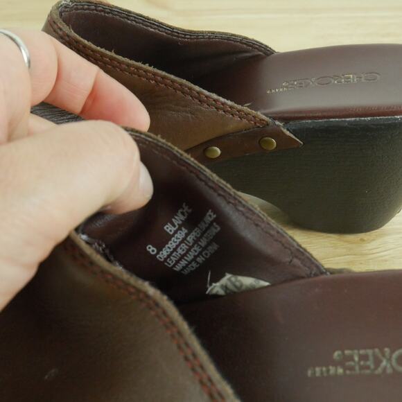 Vintage Size 8 Clogs Mules Brown Leather Studded Chunky Heel Y2K Boho Cherokee - Picture 6 of 12